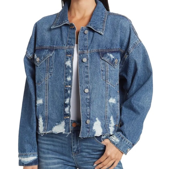 Blank NYC Distressed Denim Jacket NWT Size M - Picture 4 of 8